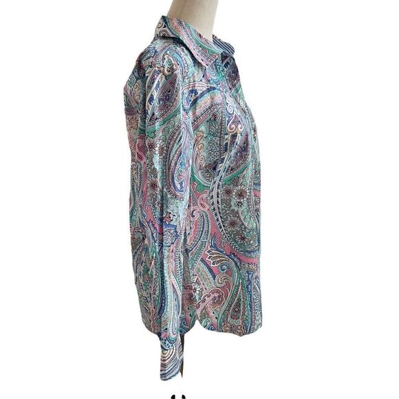 Talbots New w/ Tags Pastel Paisley Long Sleeve Button Front Blouse Cotton Small - Picture 4 of 7